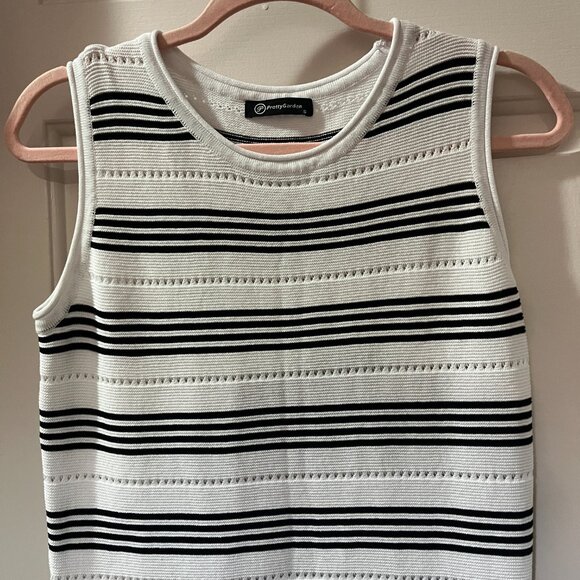 PrettyGarden Black White Striped Knit Pointelle Bodycon Tank Maxi Dress Small - Picture 6 of 11